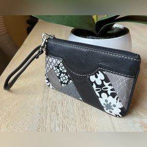 FOSSIL leather and fabric patchwork wristlet, Never Used leather wristlet purse
